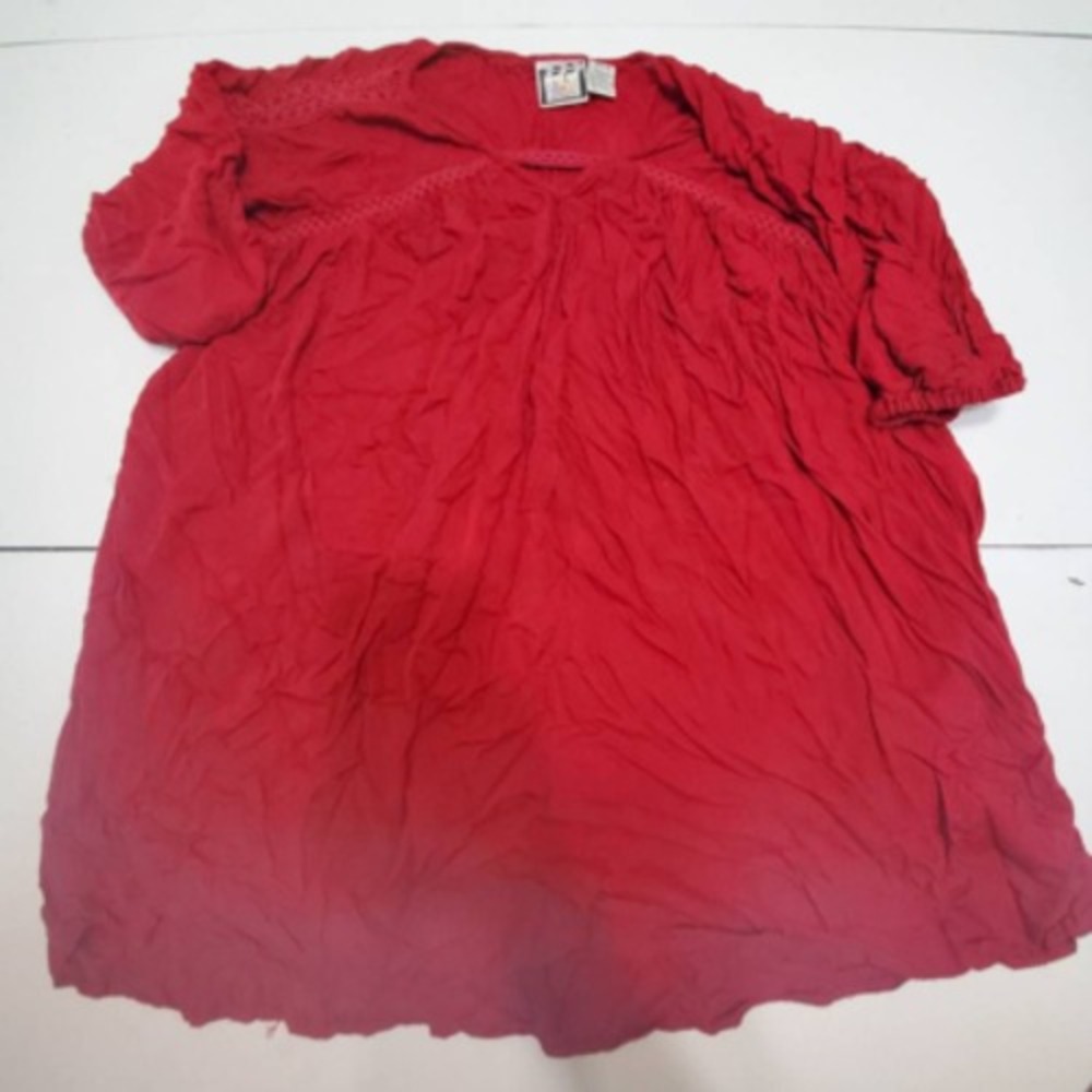 Take Two Womens Top Red Lined V Neck 3/4 Sleeve Lace Pullover Rayon M